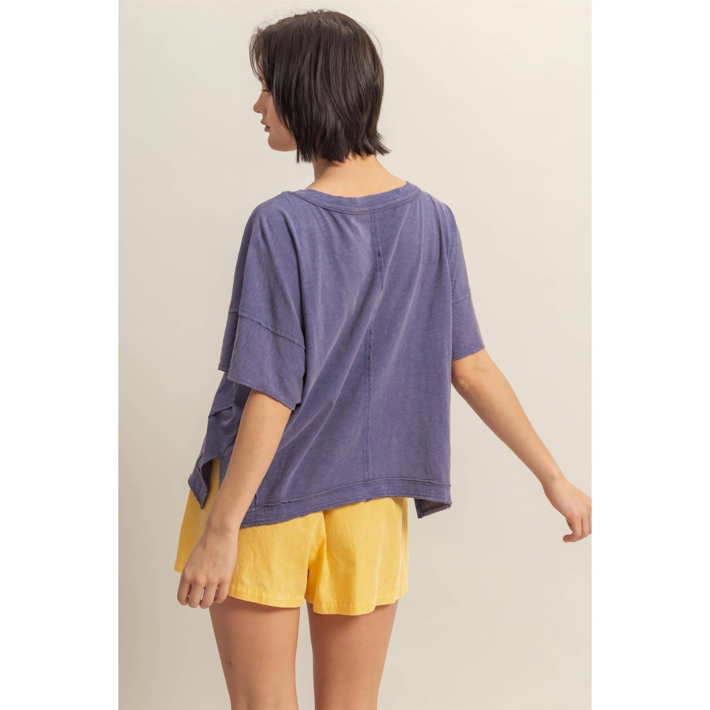 DUSTY INDIGO Raw Edge V Neck Oversized T Shirt