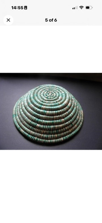 12" Round Coil Basket / Bowl / Natural Woven Grass / Straw / Beige Green