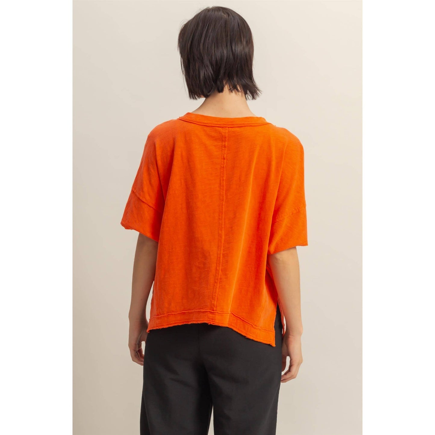 DARK TAUPE Raw Edge V Neck Oversized T Shirt