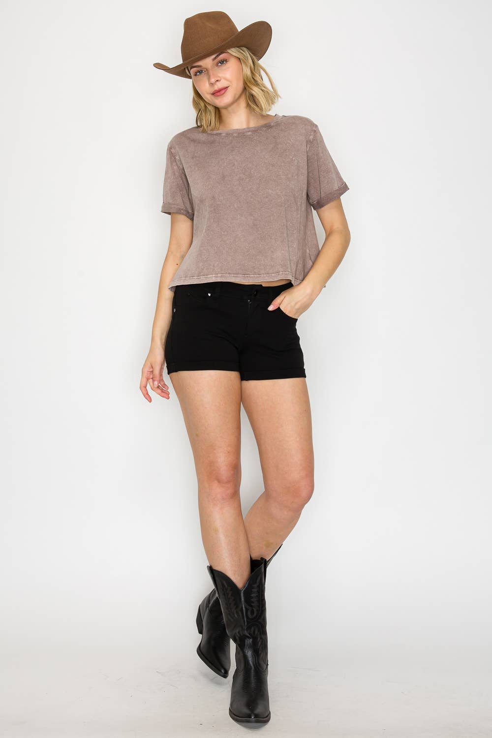 Mineral Washed S/S Faux Crop Tee