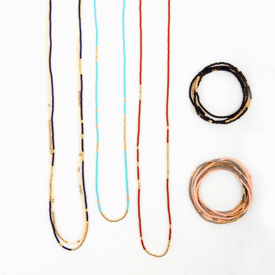 Gold Bead Stretch Necklace Wrap Bracelet: Berry