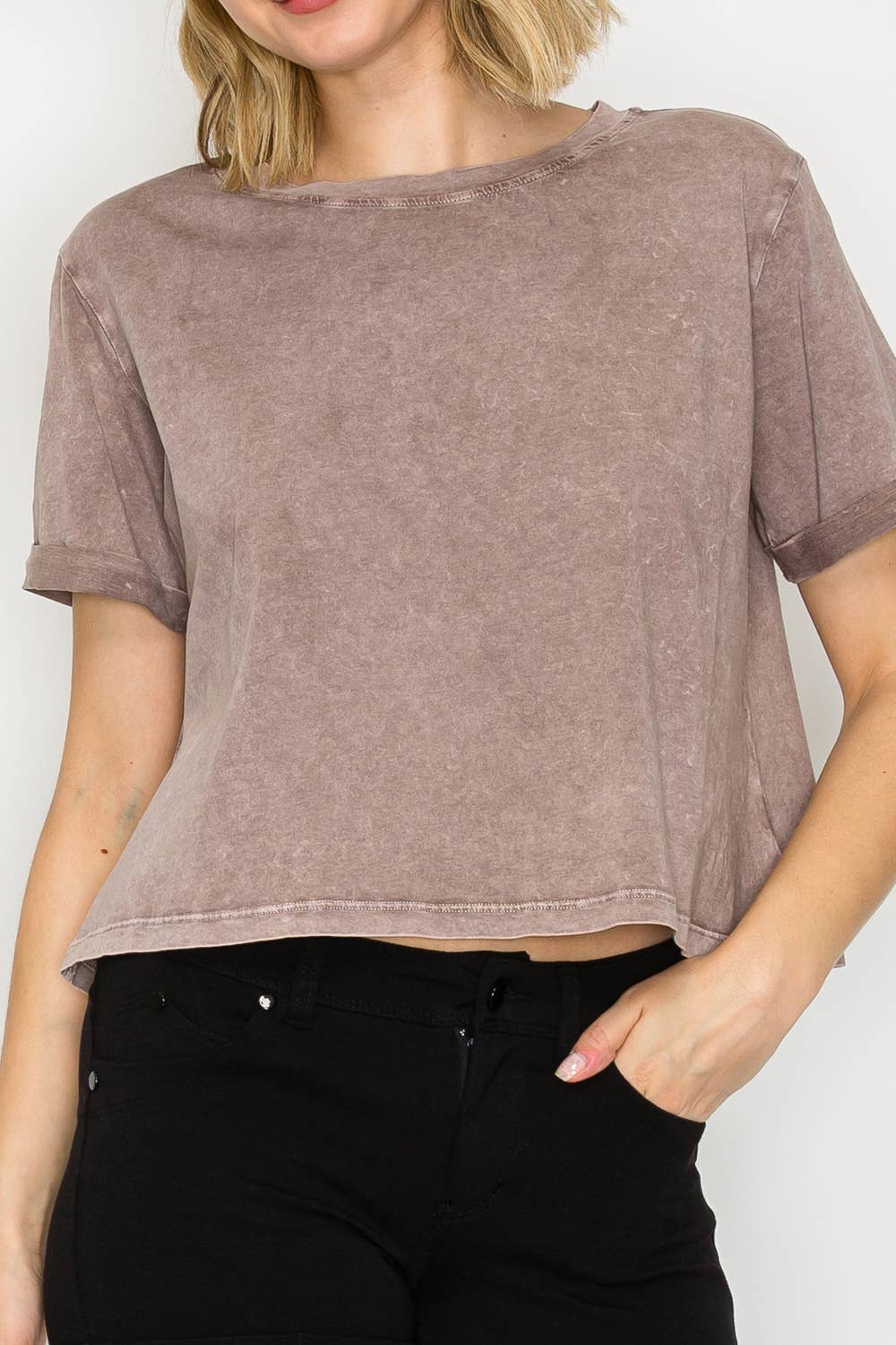 Mineral Washed S/S Faux Crop Tee