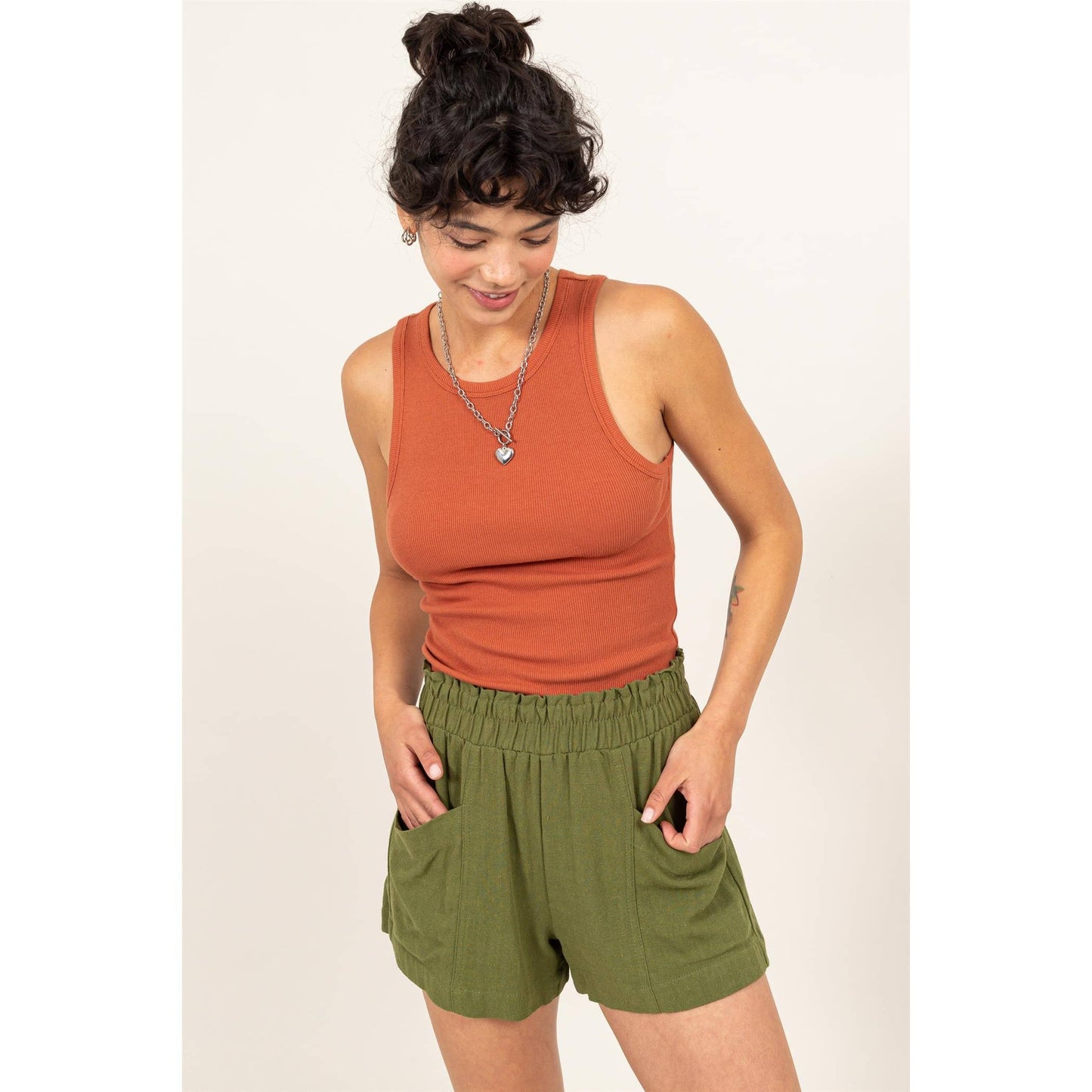 BAKED CLAY Ribbed Tank Top: BAKED CLAY