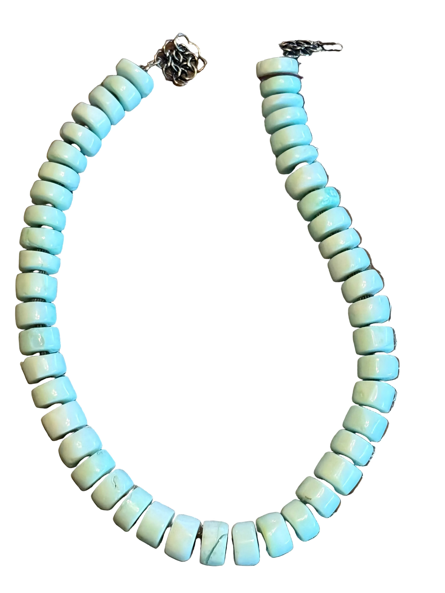 Turquoise beaded necklace on a white background