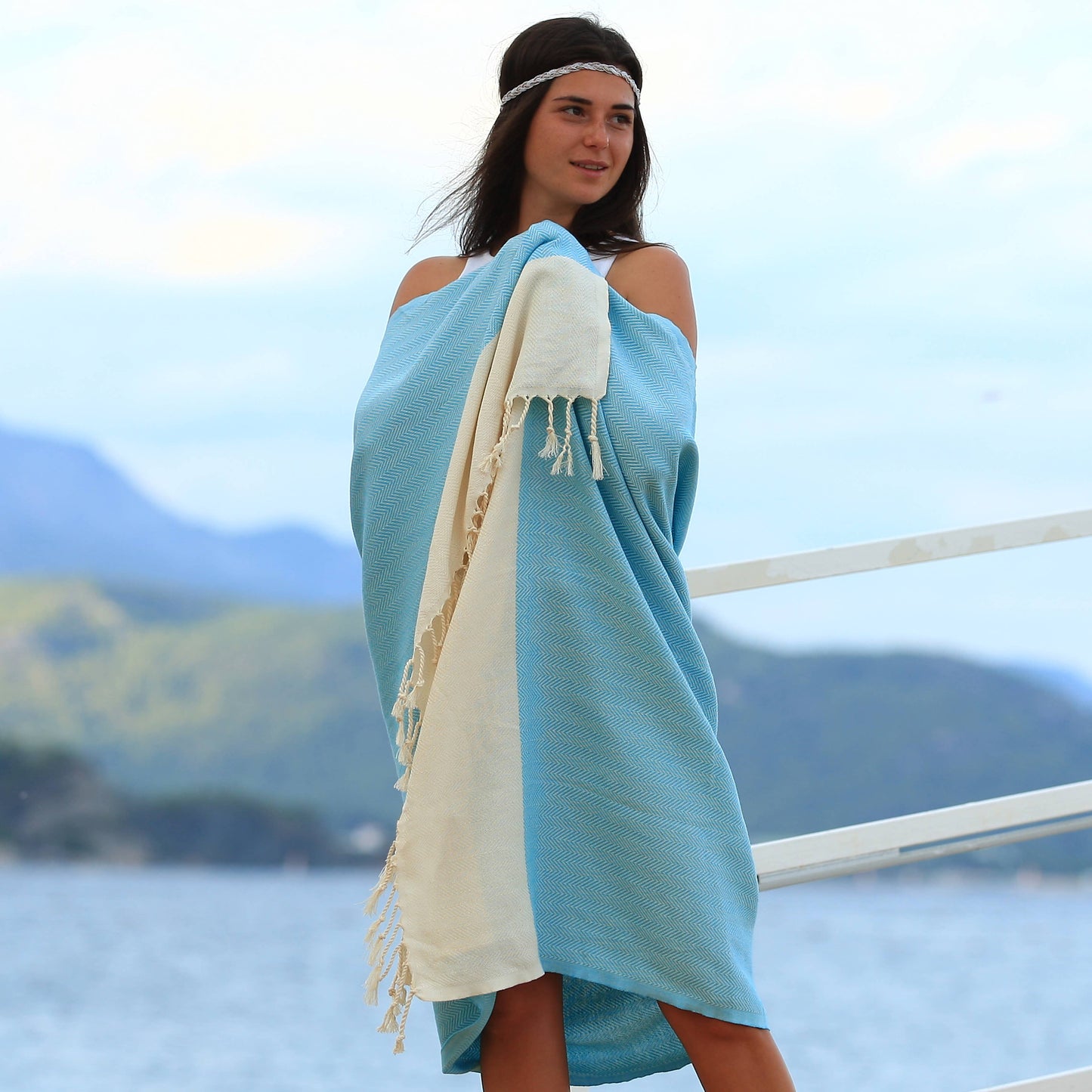 FOUTA Turkish Cotton Beach Towel: Turq