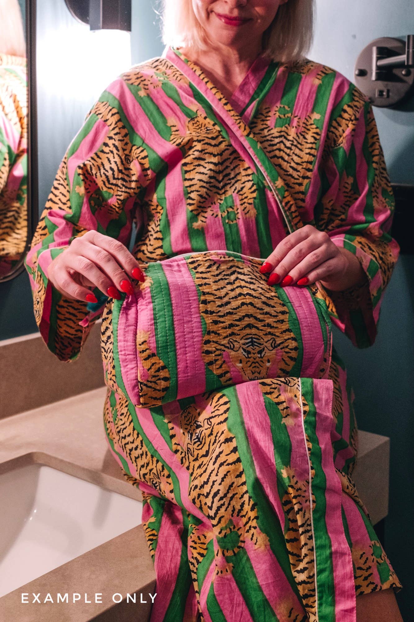Block Print Cotton Robe Tiger Print, OS