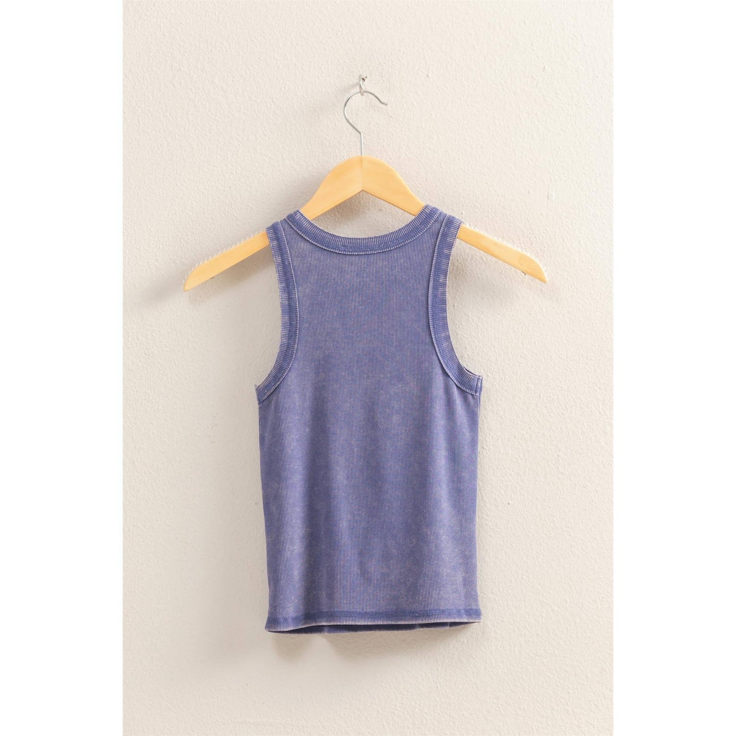 DUSTY INDIGO Washed Ribbed Round Neck Sleeveless Tank