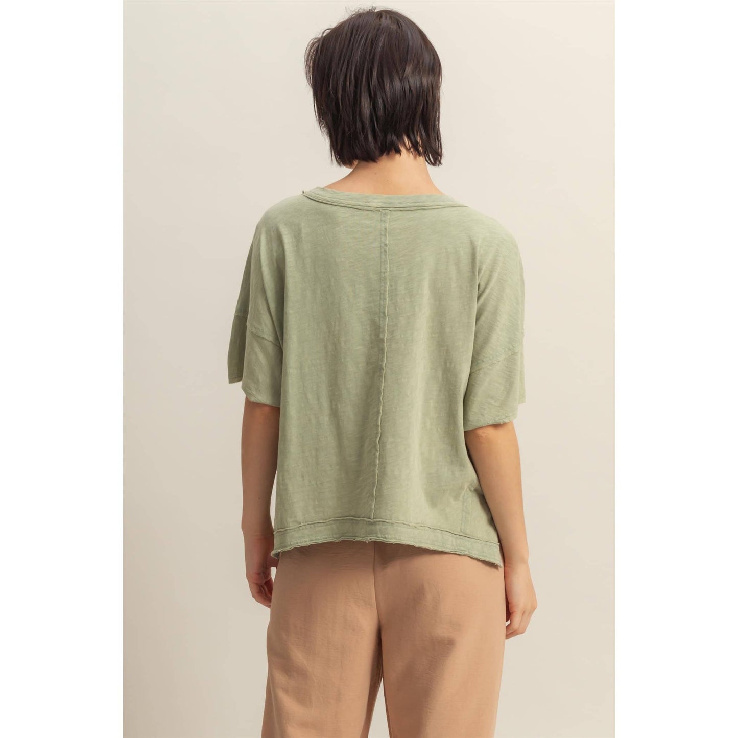 DUSTY INDIGO Raw Edge V Neck Oversized T Shirt