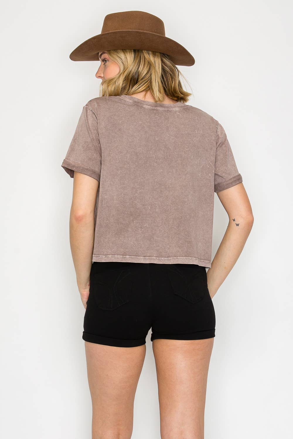 Mineral Washed S/S Faux Crop Tee