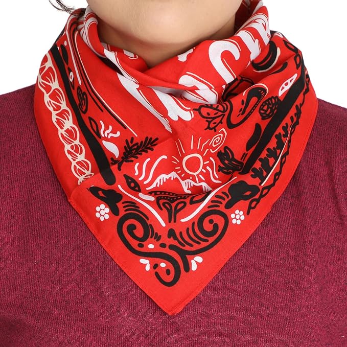 Western Theme Cotton Bandana - Can't Tame a Cowgirl in Red & Black