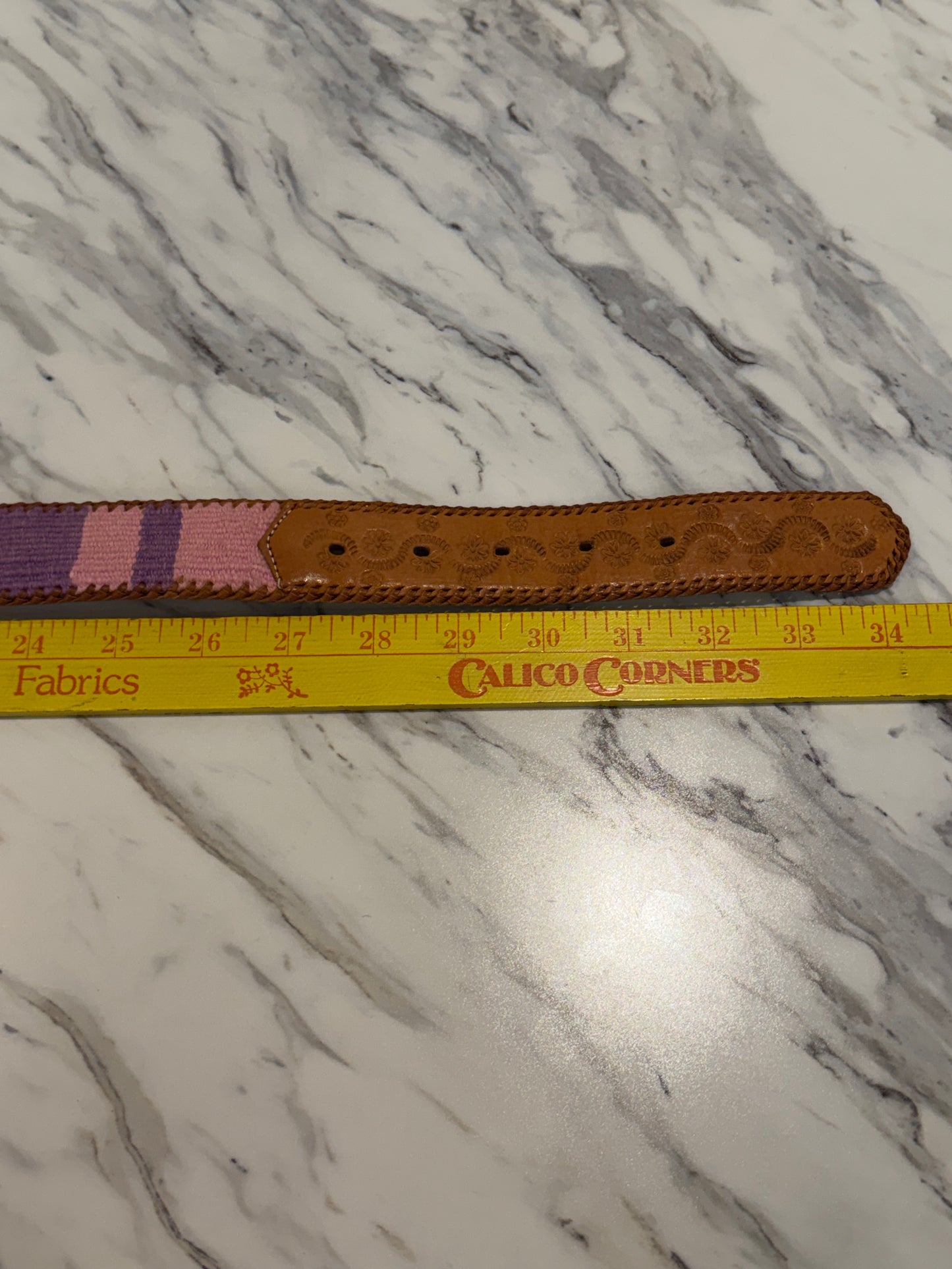 Vintage Leather Woven Belt Guatemala Pastel Whip Stitch Geometric Western Small