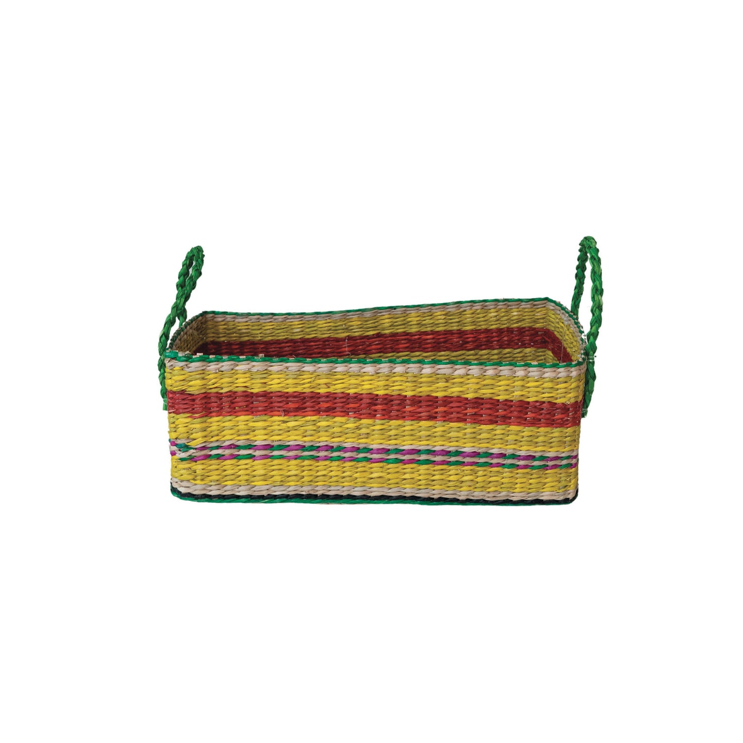 Hand-Woven Seagrass Basket w/ Handles & Stripes