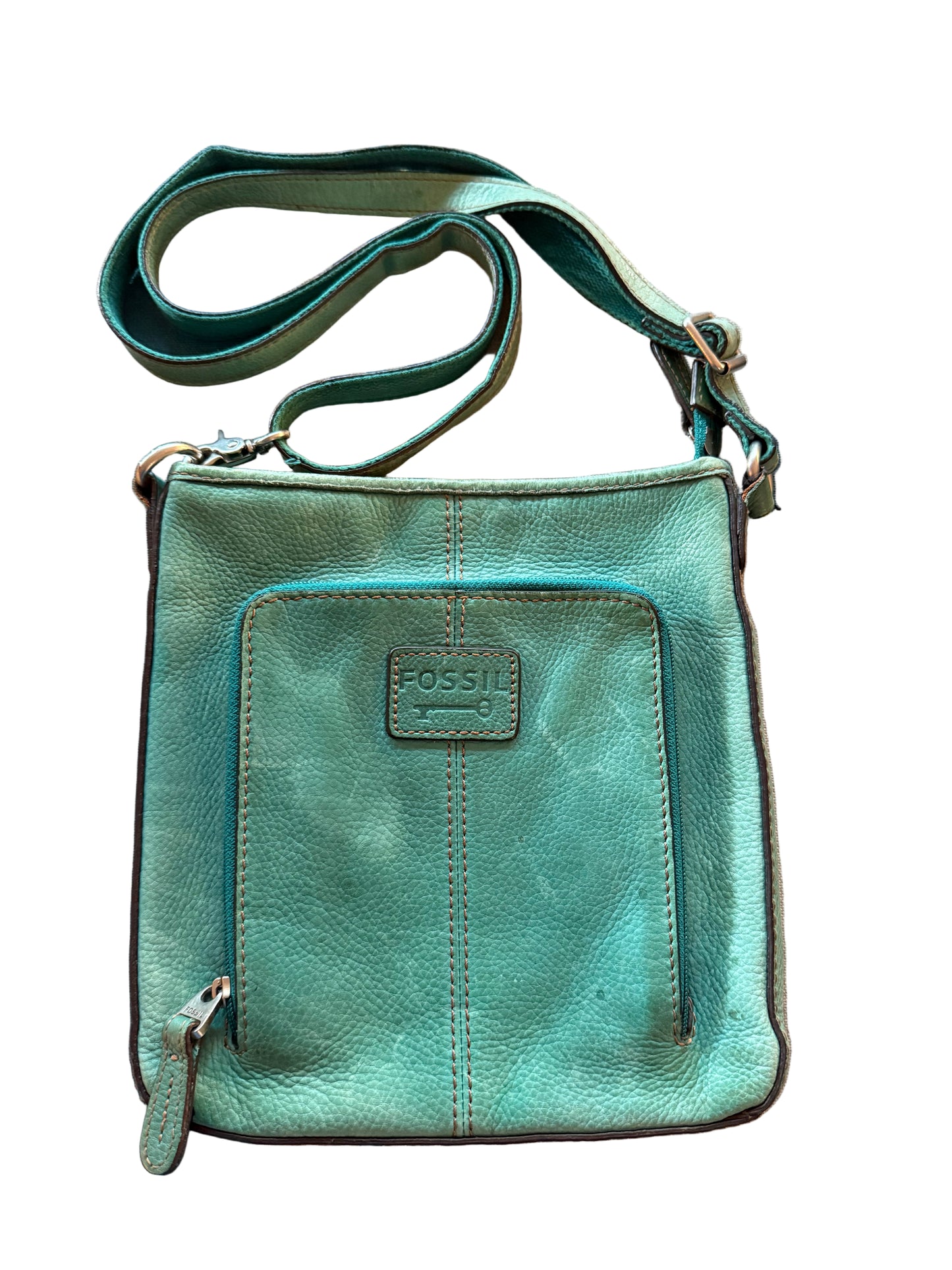FOSSIL - Crossbody LEATHER Travel Bag in TURQUOISE