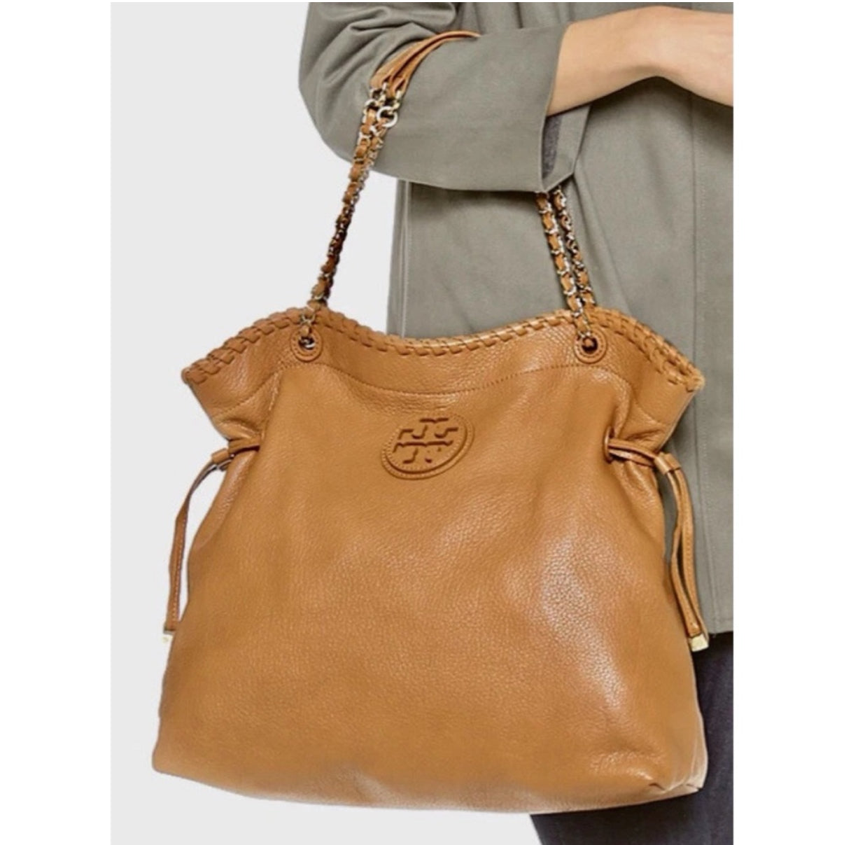 TORY BURCH Caramel Marion Slouch Hobo Bag