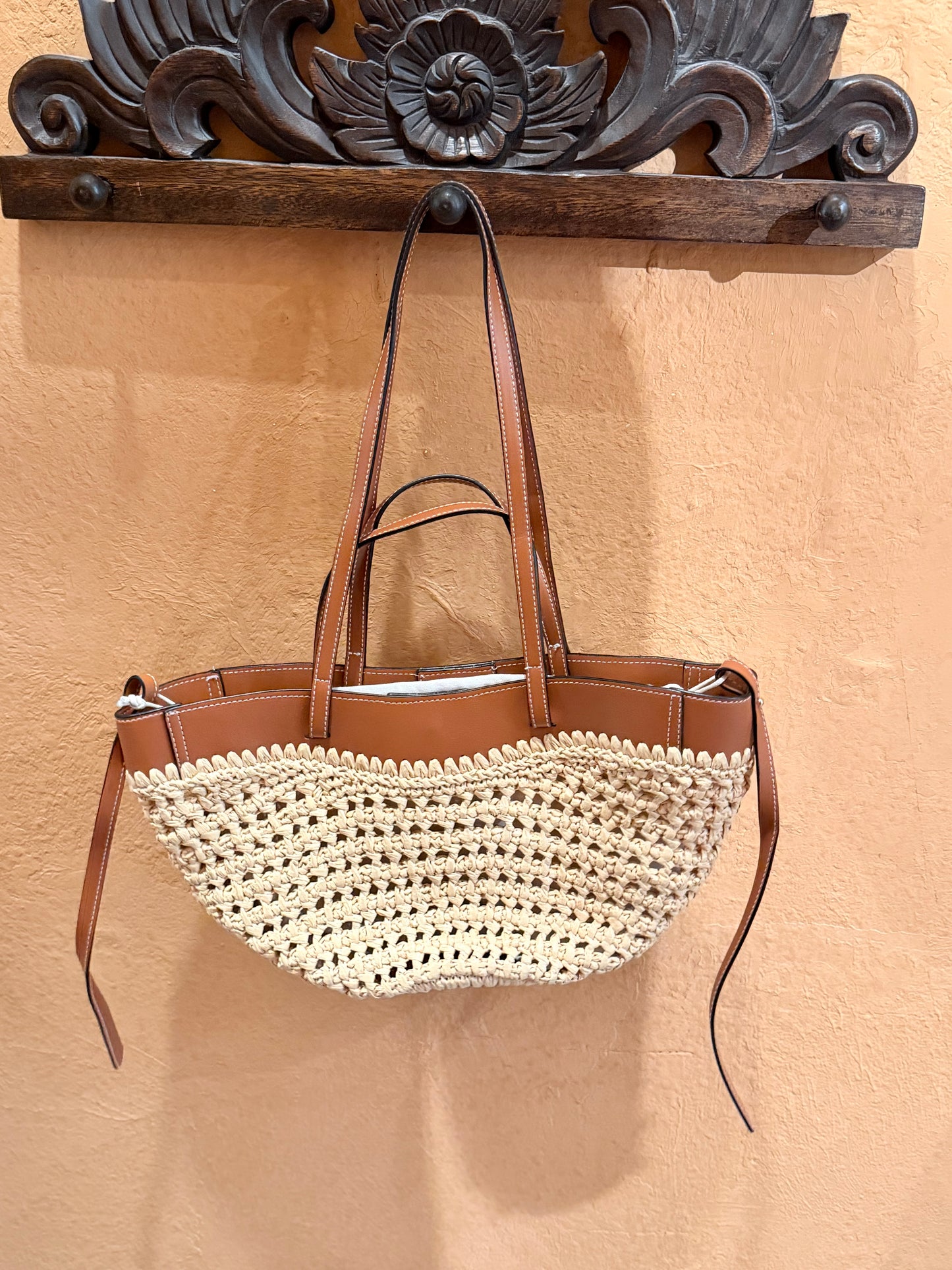 Raffia Leather-Trim Bag ANTHRO