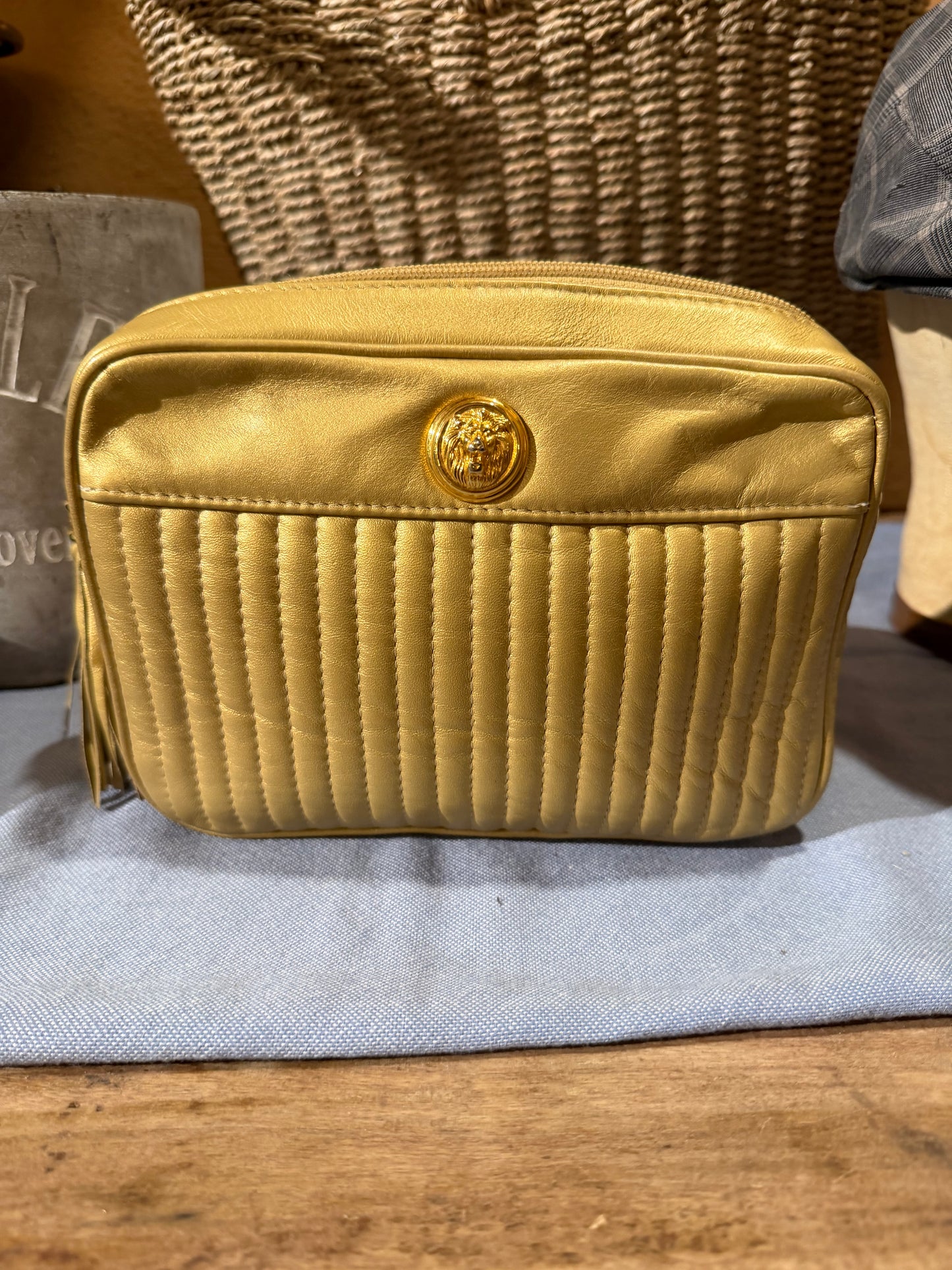 VINTAGE Anne Klein for ORTON, Gold Quilted Purse Clutch Bag