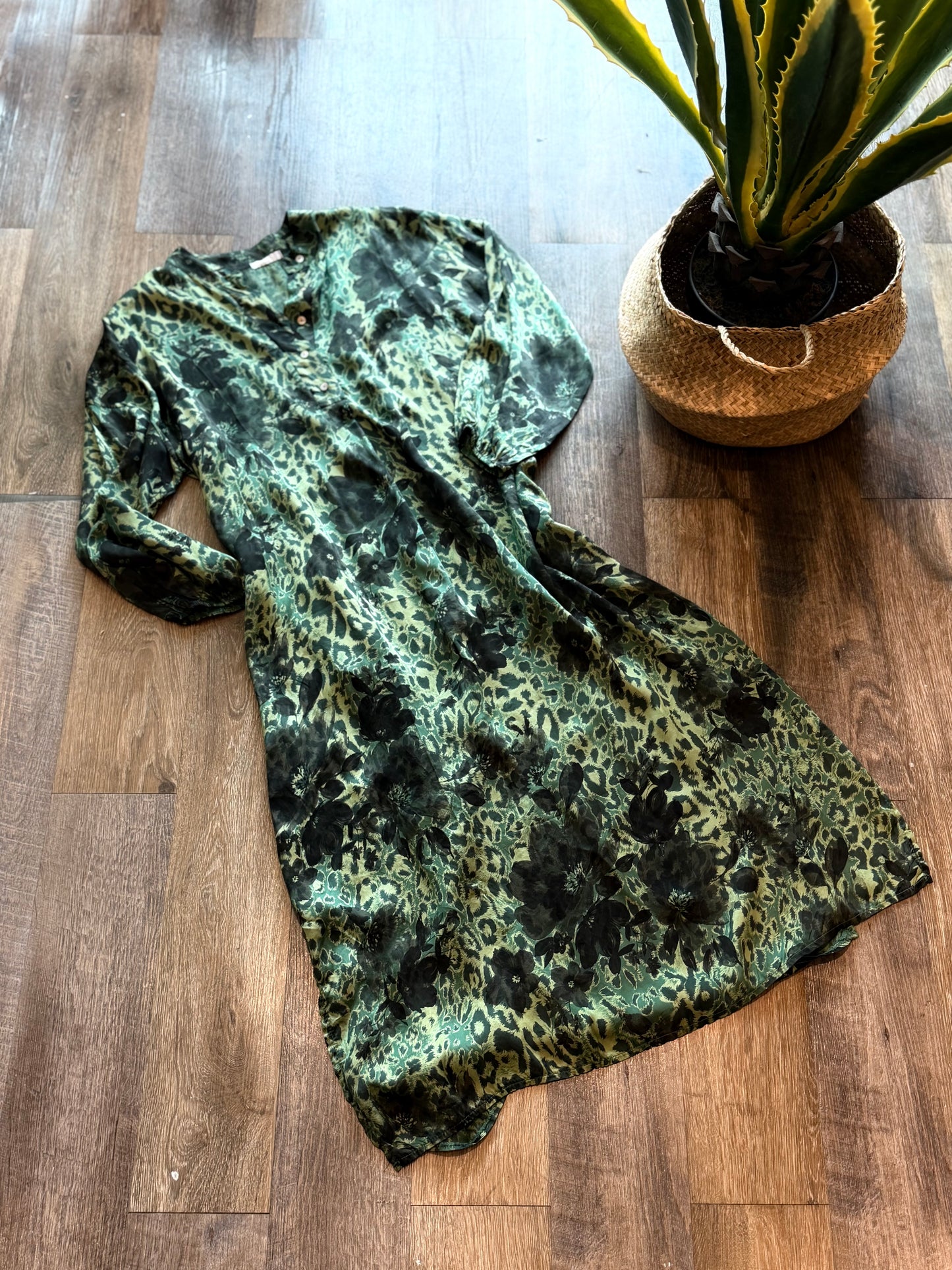 Italian Green Floral Maxi Dress OS