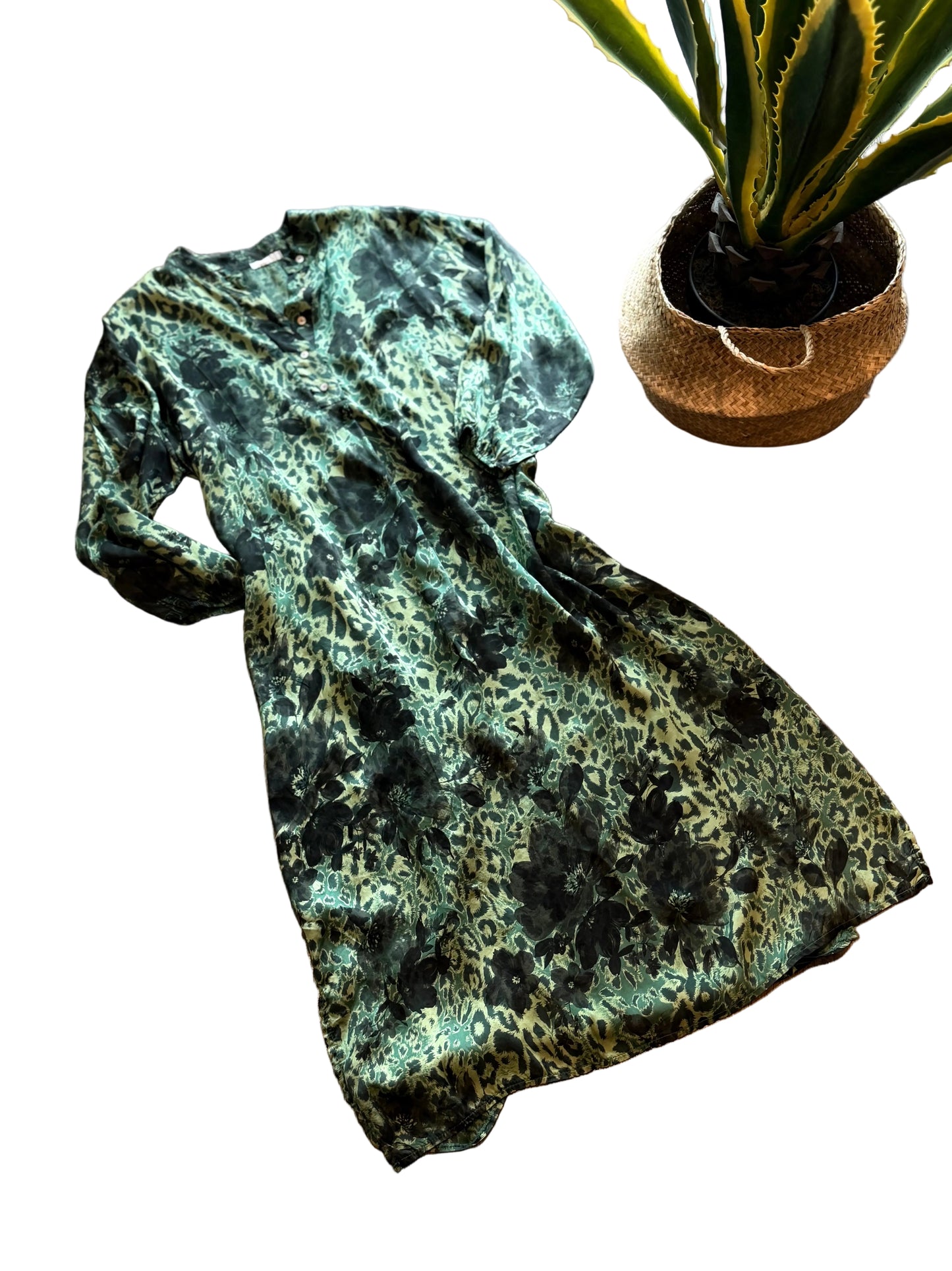 Italian Green Floral Maxi Dress OS