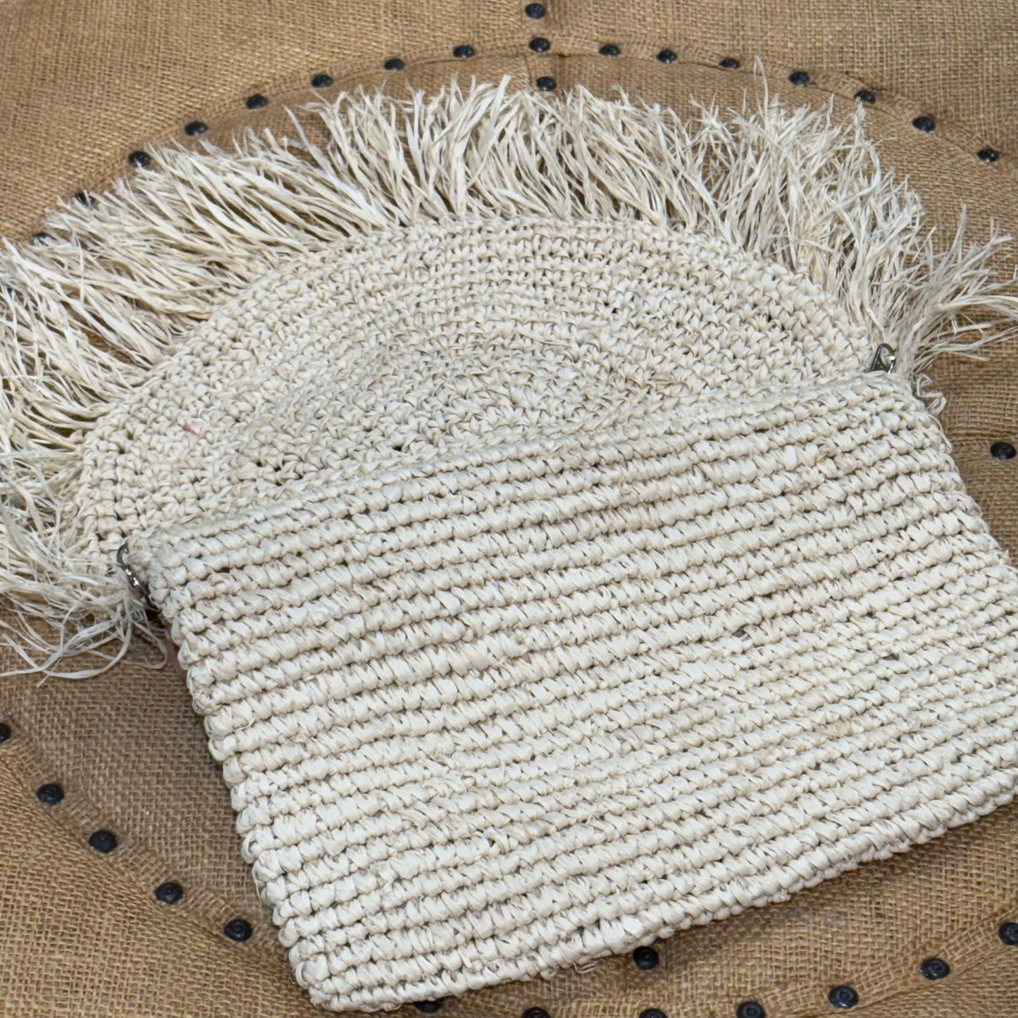 Natural Raffia Handbag w/Fringe & Shells