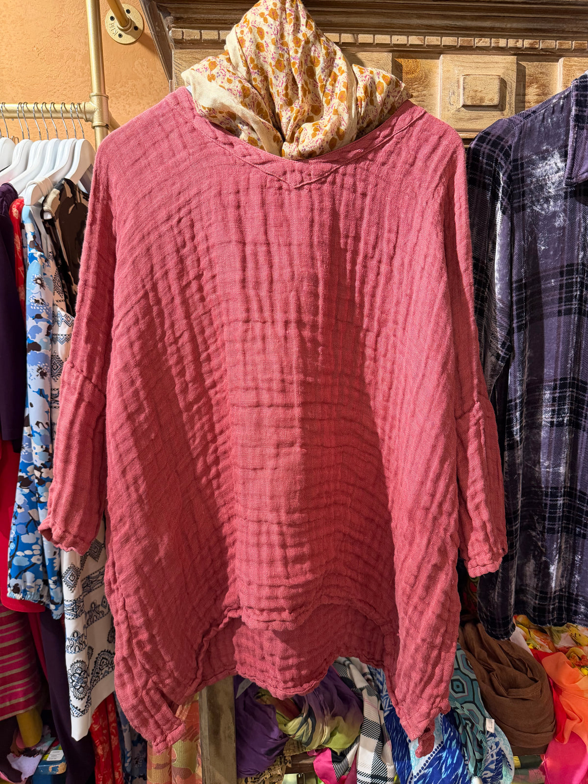Dusty Rose Crinkle Gauze Tunic Top