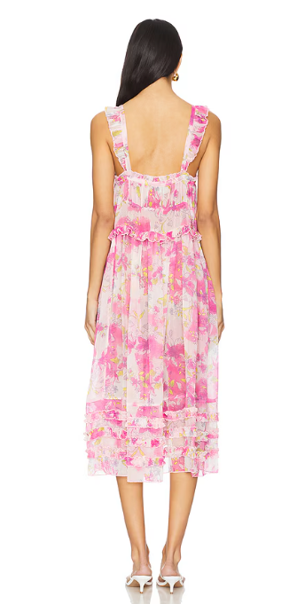 FP Maxi Dress Sheer Ruffle Pink Floral M