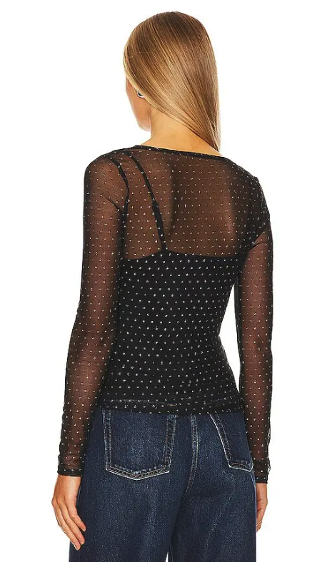 PAIGE Meena Top Black Sheer Metallic