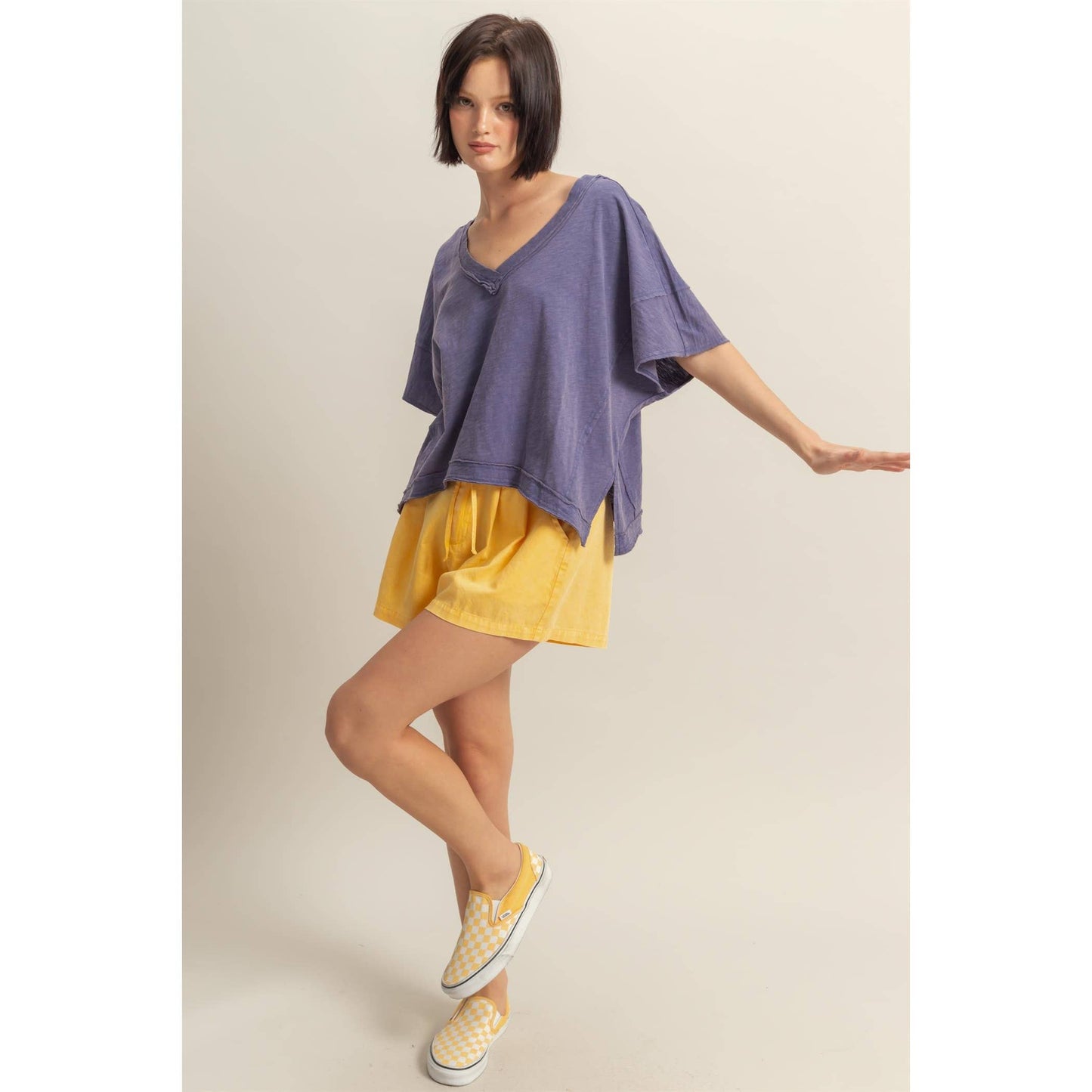 DARK TAUPE Raw Edge V Neck Oversized T Shirt