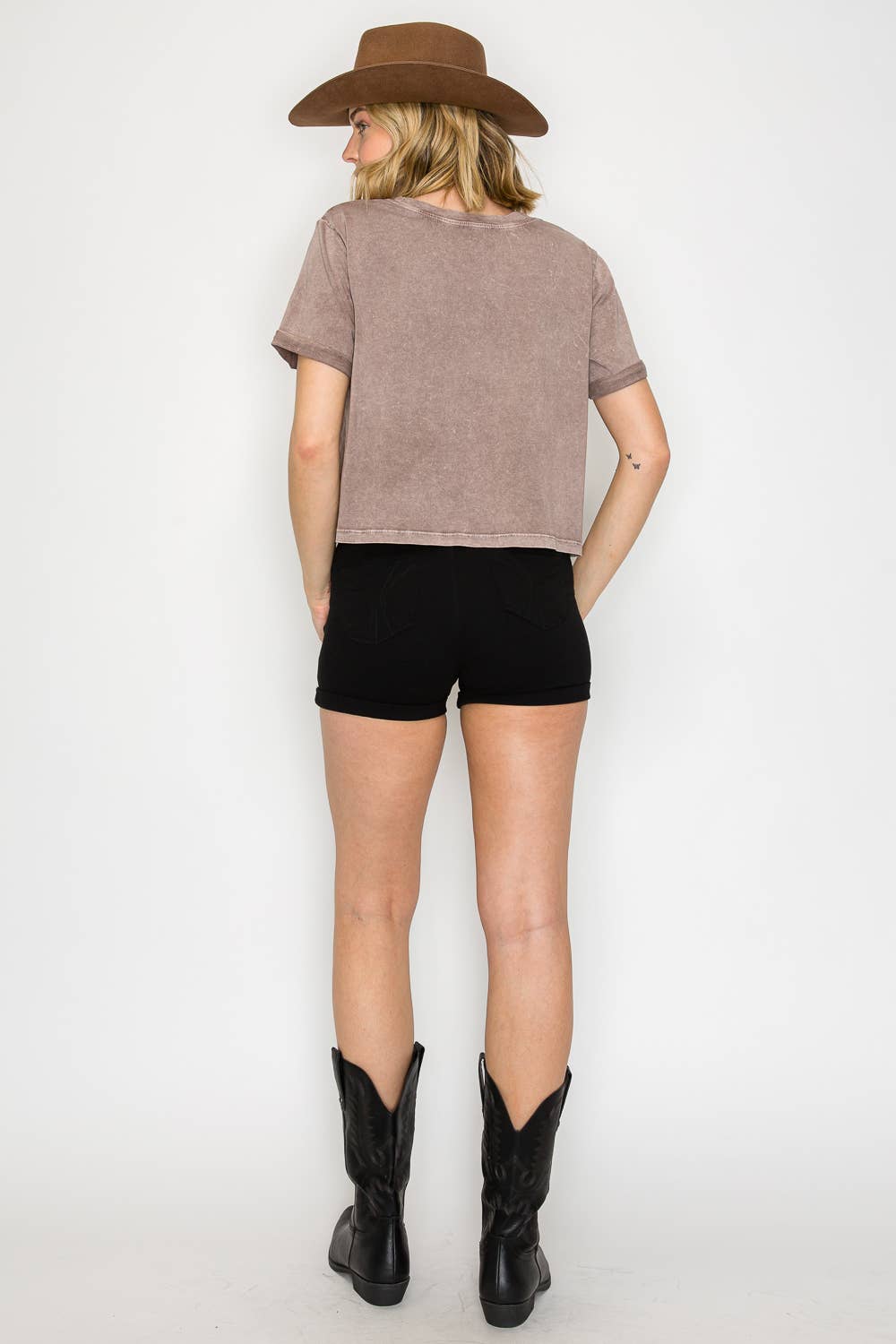 Mineral Washed S/S Faux Crop Tee