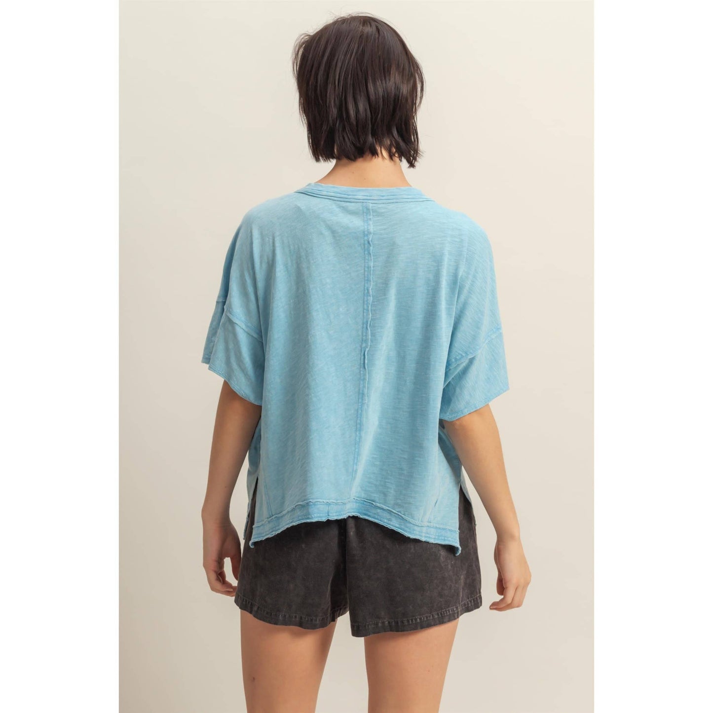 DUSTY INDIGO Raw Edge V Neck Oversized T Shirt