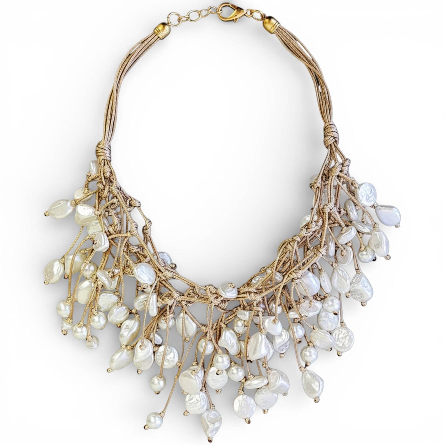 GRACE NECKLACE: Coastal Knotted Pearl Necklace | Handmade Statement Jewelry