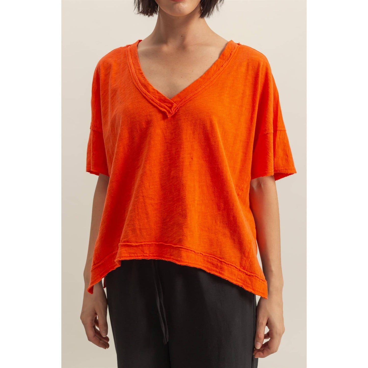 DARK TAUPE Raw Edge V Neck Oversized T Shirt