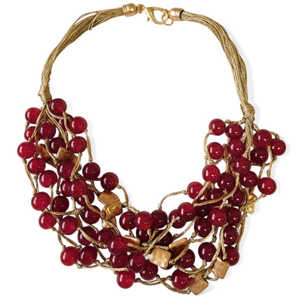 SCARLETT NECKLACE: Chunky Ruby Red Beaded Necklace | Handmade Statement Jewelry