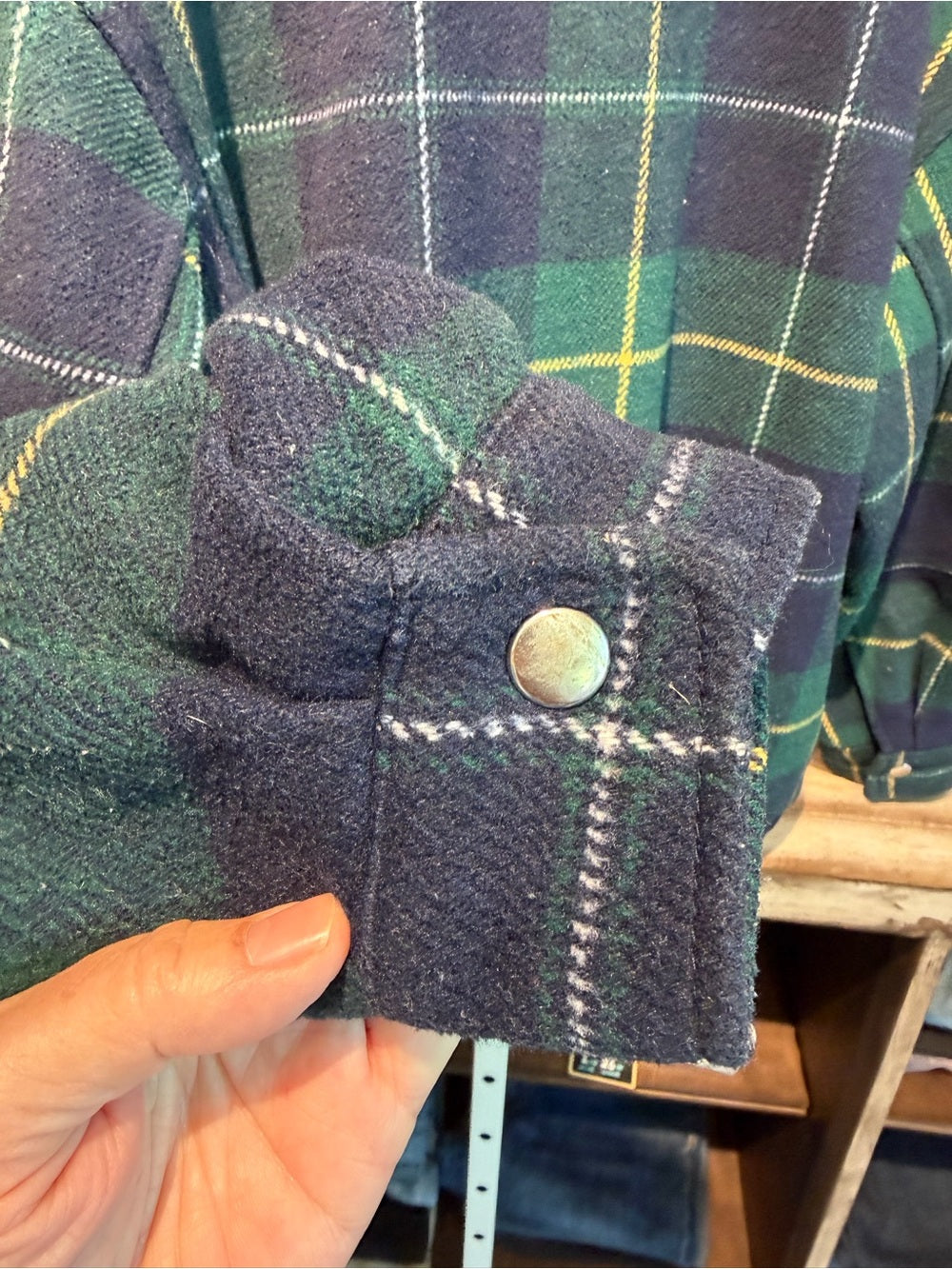Green Navy Plaid Bomber Jacket Zip Front R Patch