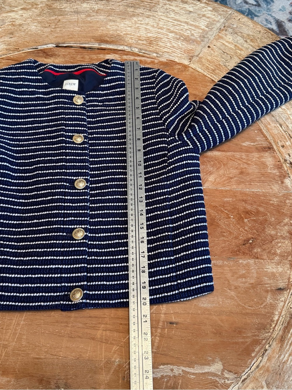 J.CREW Tweed Lady Jacket Navy Ivory Striped Cropped Cardigan 8
