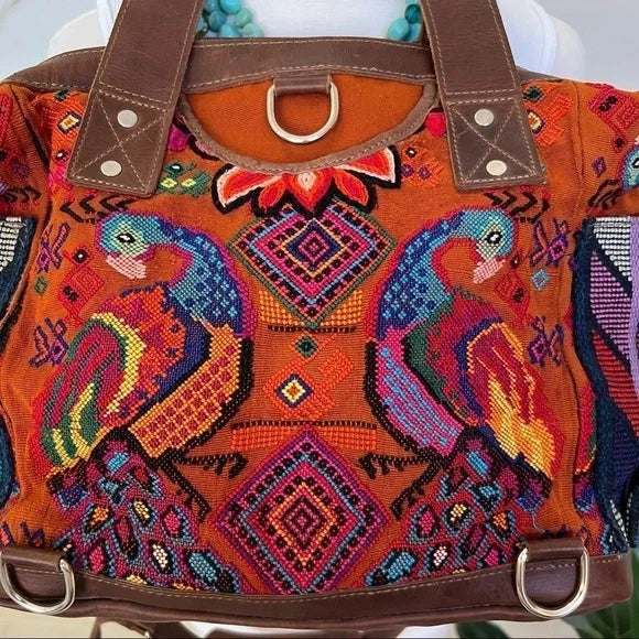 VINTAGE Boho HUIPIL Bag, Peacock Design, Guatemala