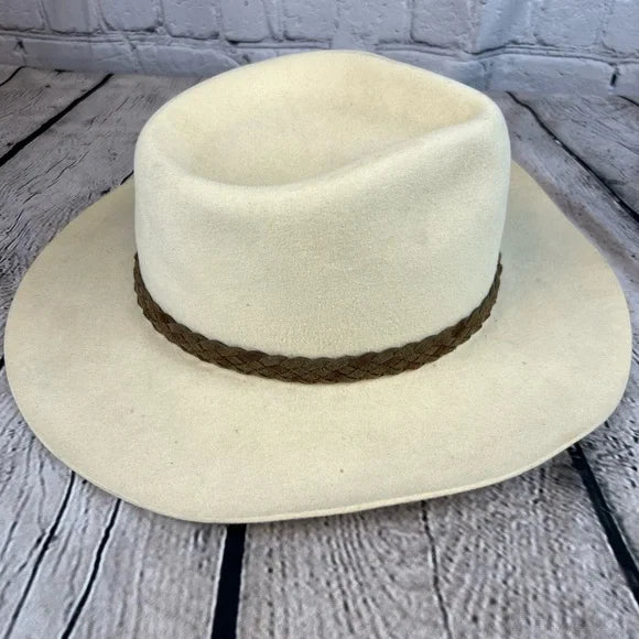 AKUBRA SNOWY RIVER Australian Cream Country Feather Hat, Pure Fur Felt