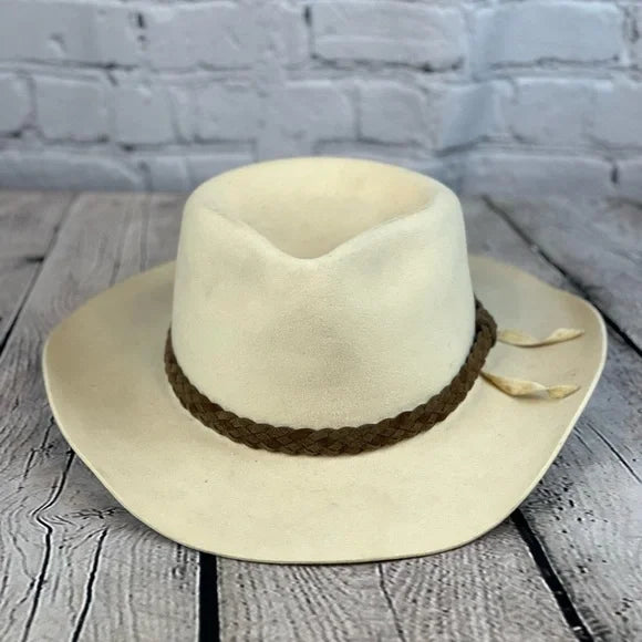 AKUBRA SNOWY RIVER Australian Cream Country Feather Hat, Pure Fur Felt