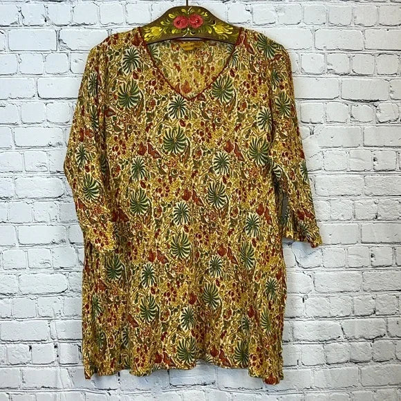 APRIL CORNELL 100% Cotton Marigold w/ Palms Tunic, Size L