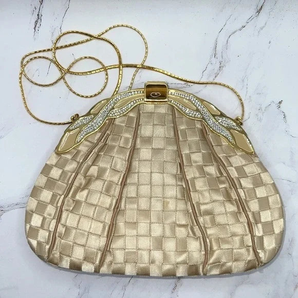FINESSE LaMODEL Vintage Golden Woven Satin Rhinestone Evening Bag w/Tigers Eye…