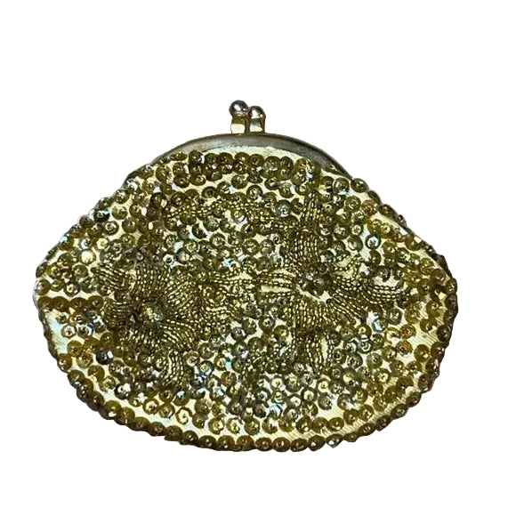 VINTAGE Beaded Coin Purse in Gold