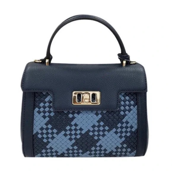 MICHAEL KORS Karson Mini Satchel Denim Navy Blue, Woven Leather, NWOT