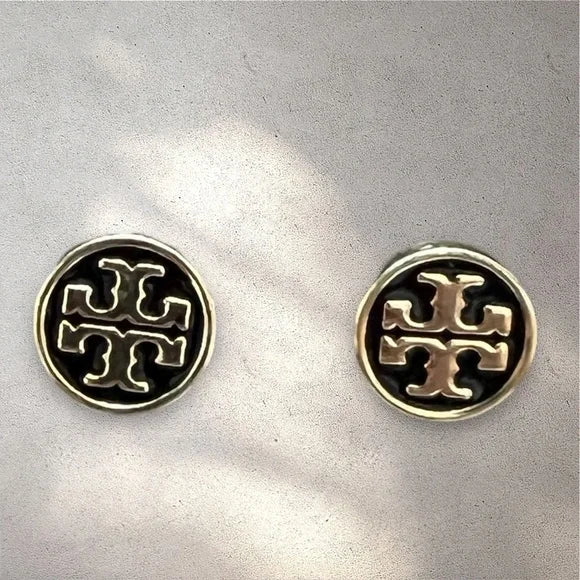 TORY BURCH Kira Enamel Circle Stud Earrings, Black & Gold