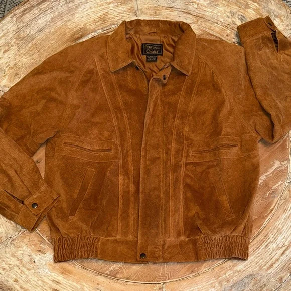 Suede Bomber Jacket in Cognac, Size L
