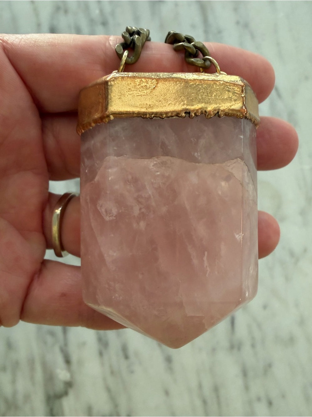 BCP Huge Rose Quartz Pendant Statement Necklace Chunky Chain