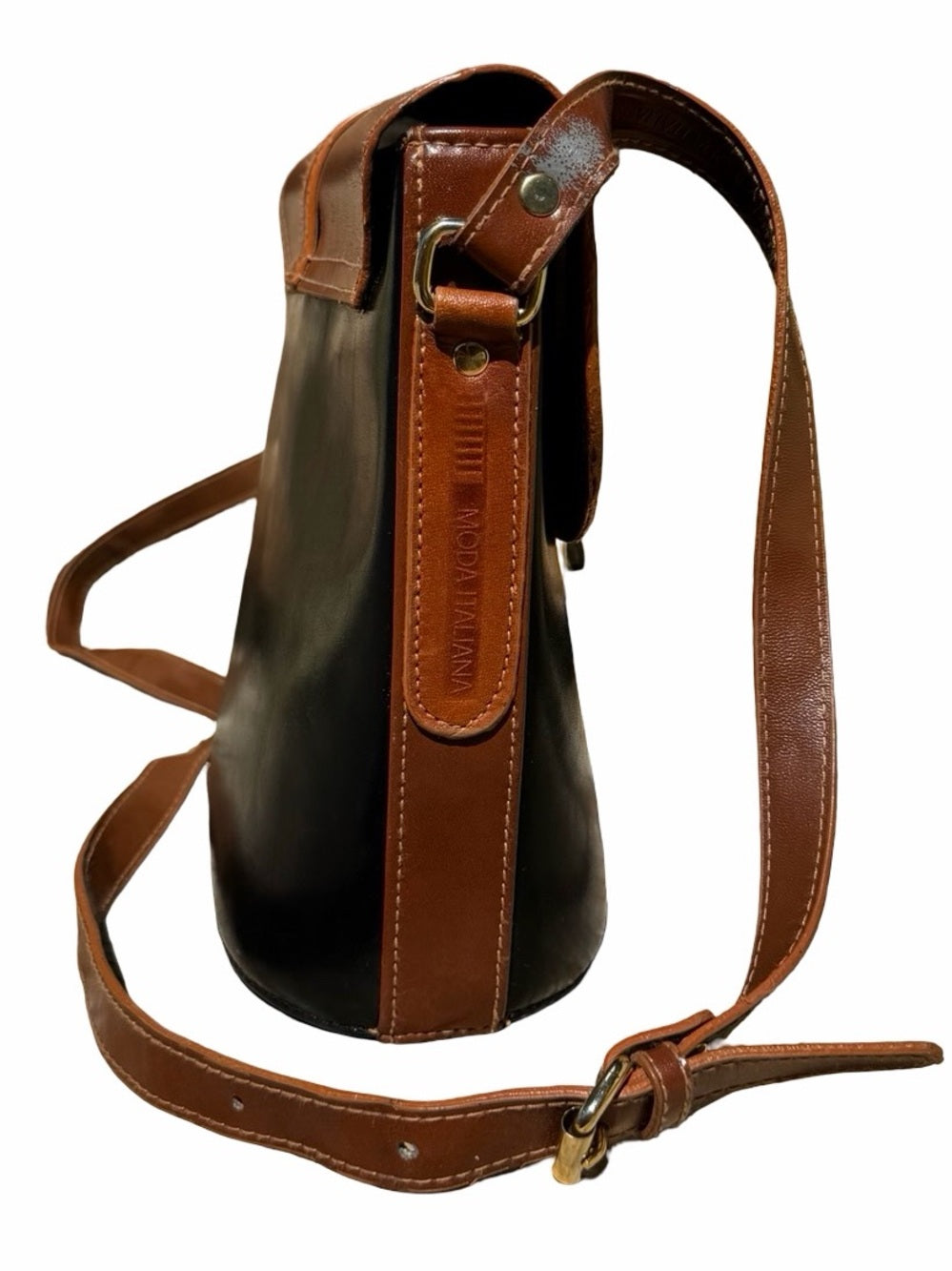 MODA ITALIANA Black & Brown Leather Messenger Bag
