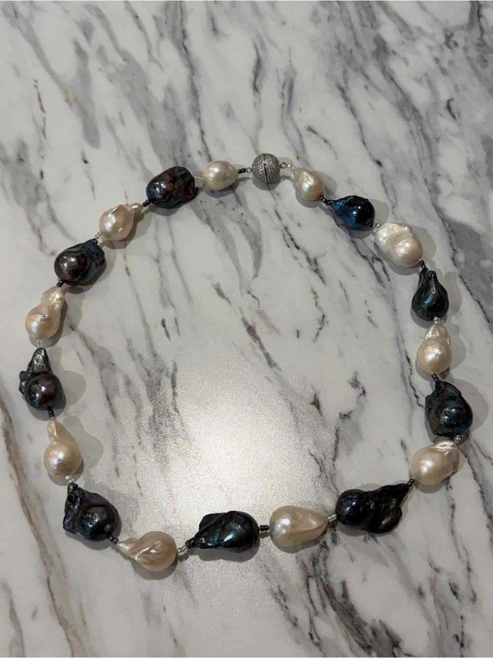 Baroque Keshi Pearl Necklace Black White Iridescent Statement Jewelry
