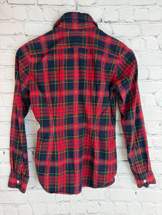 RALPH LAUREN SPORT Red Plaid Button Front Crest Logo Shirt Equestrian Prep 4