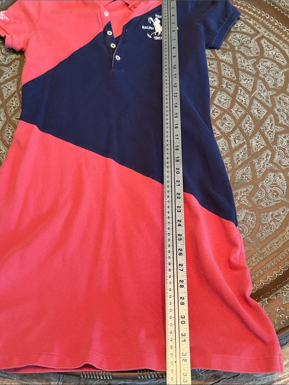 RALPH LAUREN Polo Dress Colorblock Coral Navy