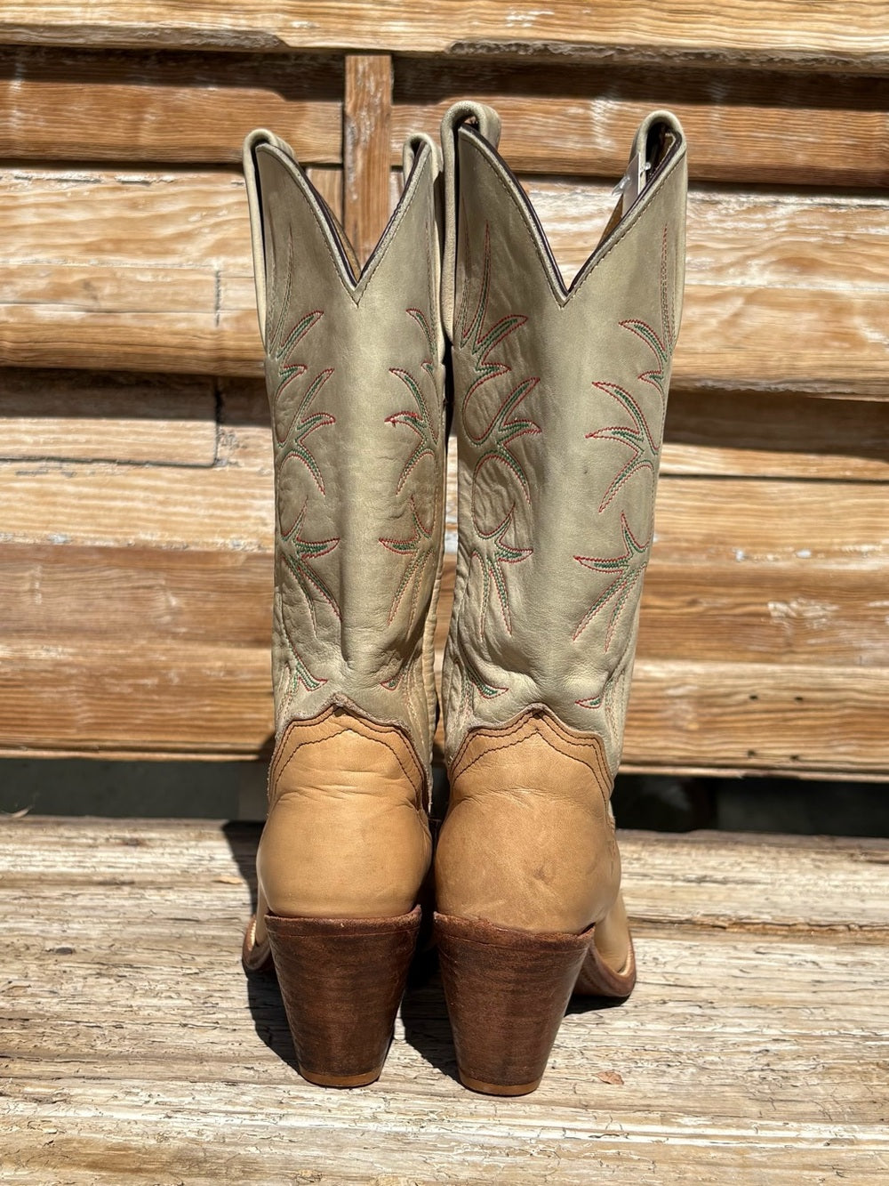 FRYE Vintage Two-Tone Leather Western Boots Tan Cream Cowboy Boots Size 9AA