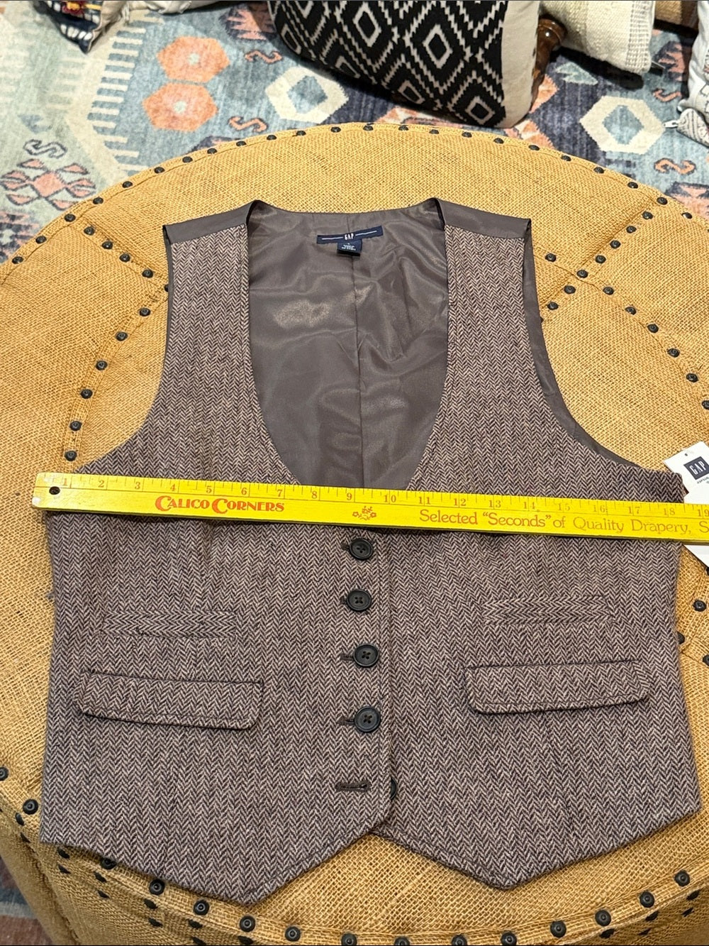 GAP Brown Herringbone UNISEX Wool-Blend Vest L